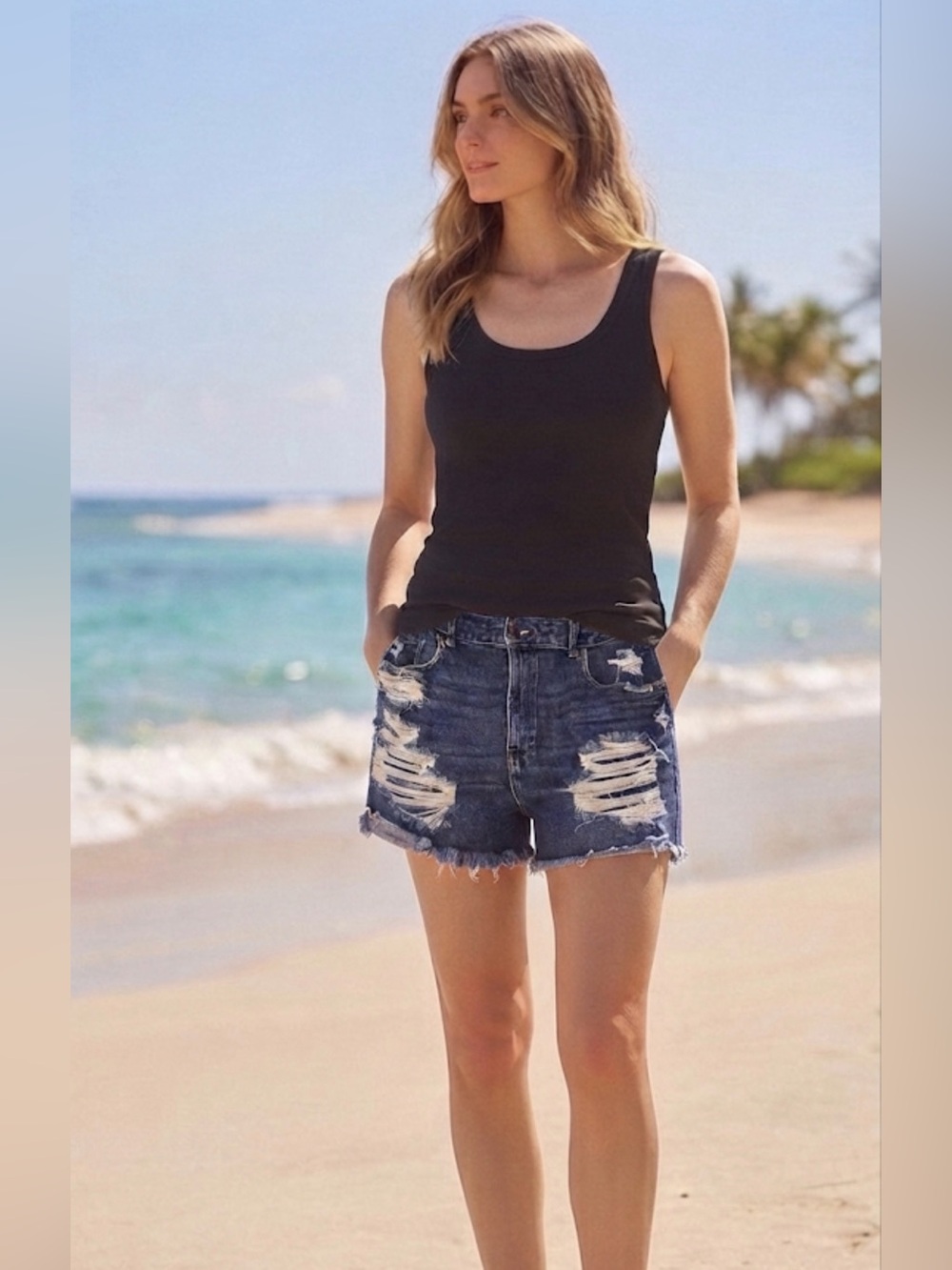 American Eagle Outfitters - Size 18 - Ripped High-Rise Denim Shorts